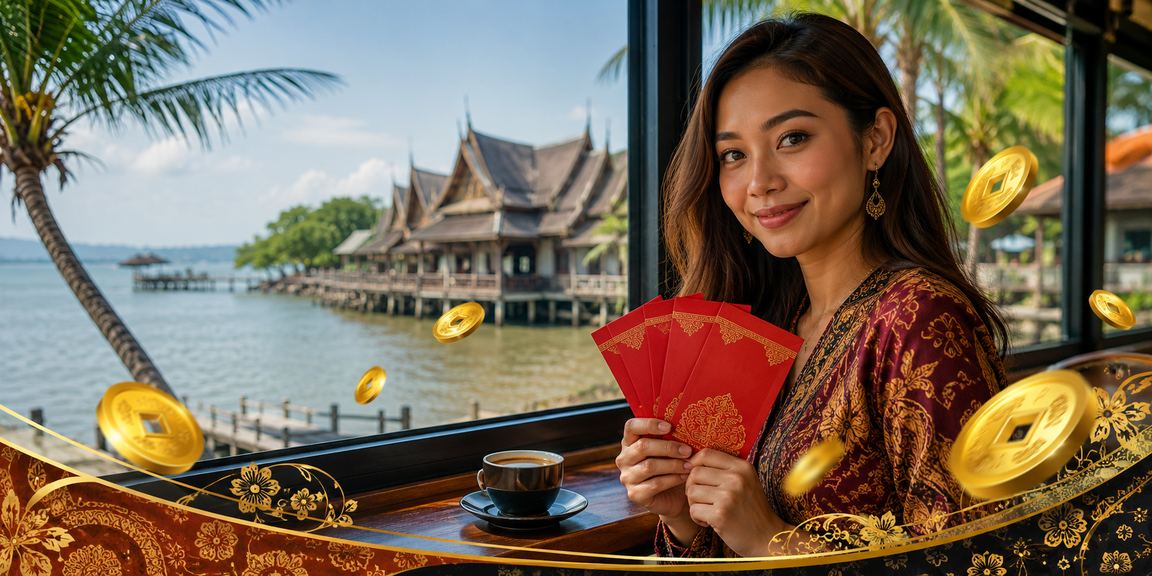 Red envelopes and Sarawak batik representing festive cricket promotions and special bonuses